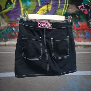 Forever 21 Unedited 1991 Patch Contrast Stitch Black denim Mini skirt small 90's